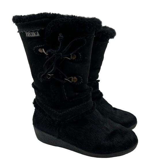 Tecnica Goat Fur Sheepskin Winter Tall Boots Black Leather Womens Size US 8 EU38 - Picture 1 of 10